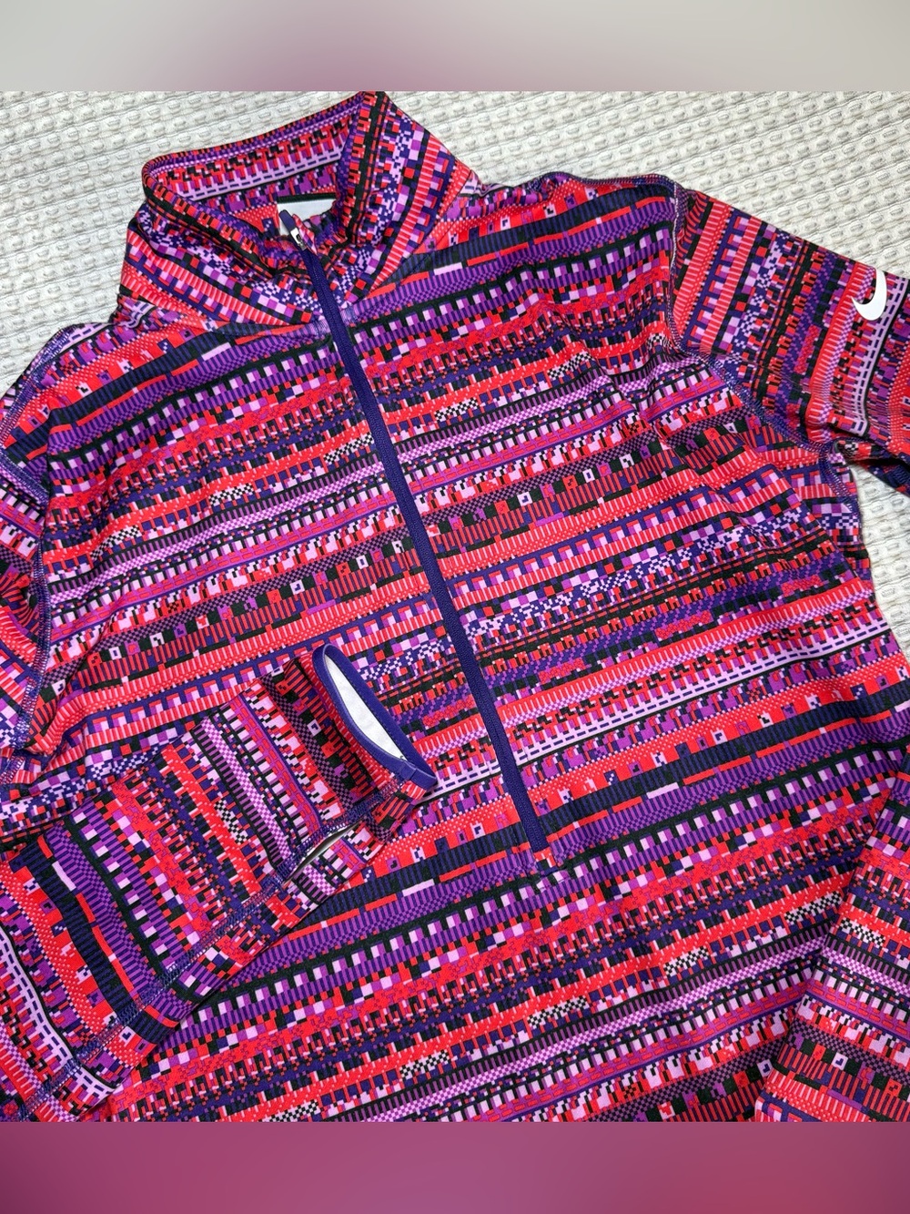 Nike Pro Dri-FIT Womens XL Half Zip Pullover Pink Purple Geometric Stripe Top